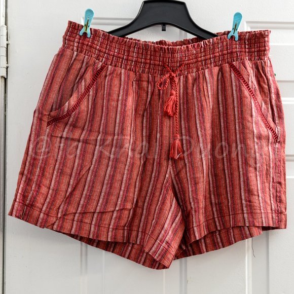 Briggs Ladies’ Linen Blend Short RED STRIPE - Picture 2 of 5